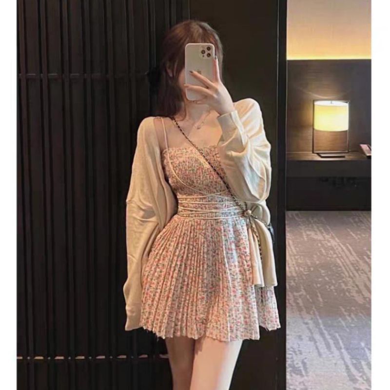 1904 Baju minidress JULIETA PLEATED CAMI PLISKET MINI DRESS SMOCK KERUT tanpa lengan lekbong dres Ko