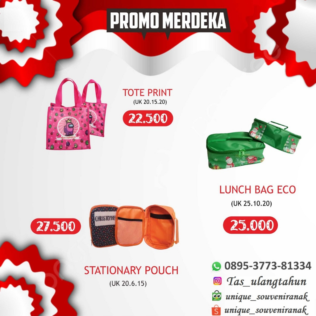 

Lunch bag eco bisa custom tema suka suka harga ekonomis promo agustus merdeka