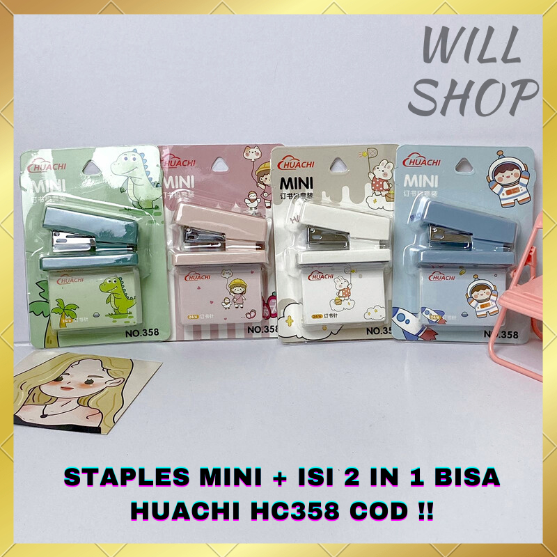 

TERMURAH STAPLES MINI + ISI REFILL 2 IN 1 HUACHI HC358 MESIN STAPLER STEPLES HEKTER CEKREKAN BISA COD