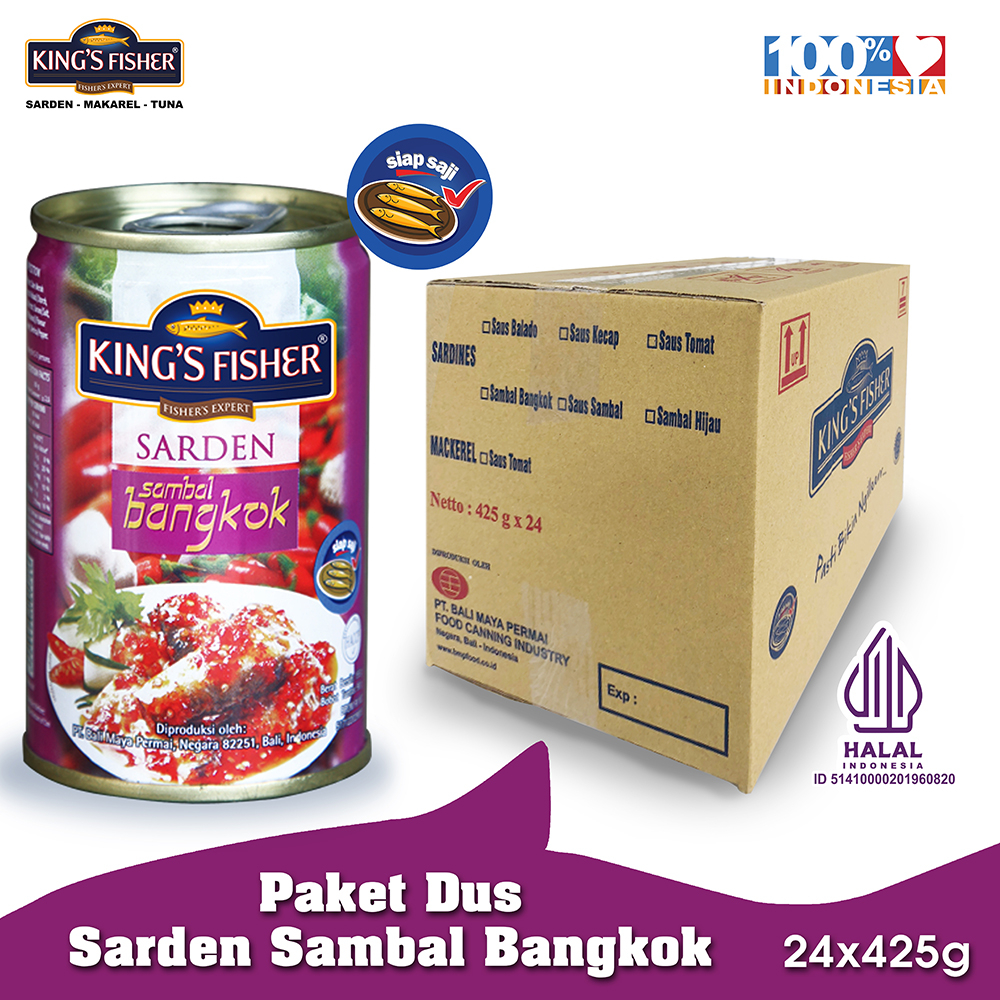 

Ktmstore Paket 1 dus 24pc King's Fisher Sarden saus bangkok Makanan Kaleng 425g