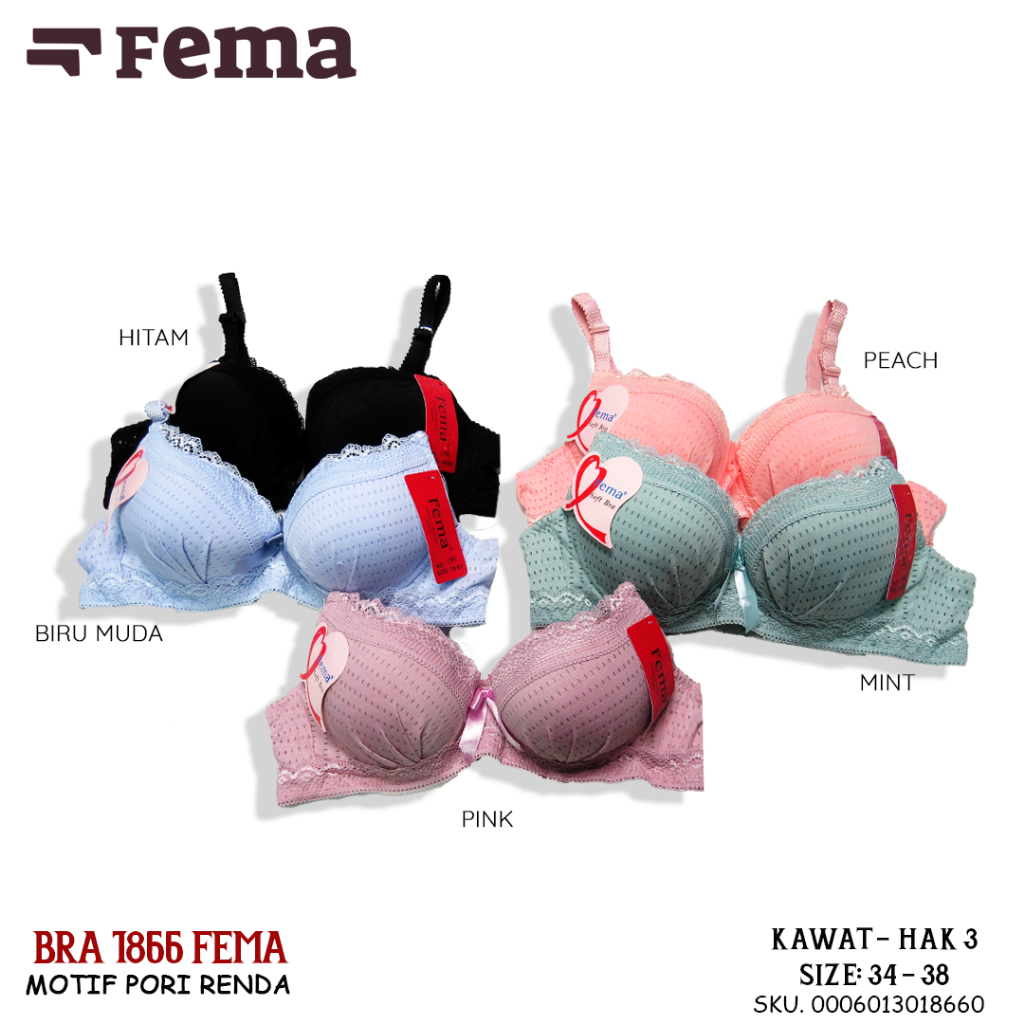 FEMA Official Shop Ecer 1 pcs BRA 1866 BH seserahan Busa Tebal Bra Fema 1866