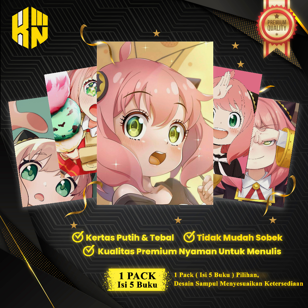 

KEN.IND - Buku Tulis Sekolah Custom Tema ANYA SPY X FAMILY Bergaris 38 Lembar 1 Pak Isi 5 Buku/ Buku Tulis Anime/ Buku Aesthetic/ Buku Catatan