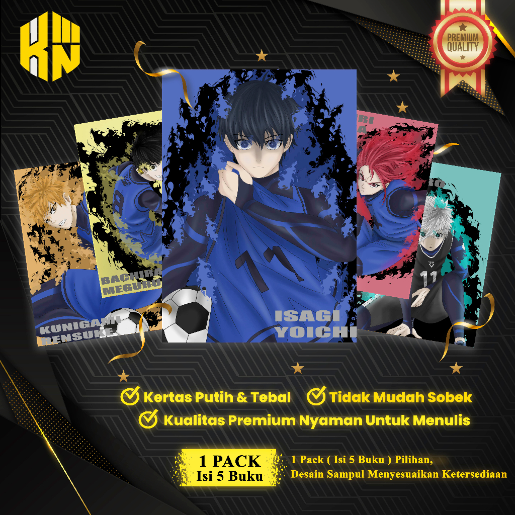 

KEN.IND - Buku Tulis Sekolah Custom Tema BLUE LOCK Bergaris 38 Lembar 1 Pak Isi 5 Buku/ Buku Tulis Anime/ Buku Aesthetic/ Buku Catatan