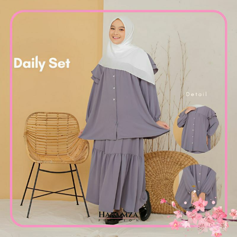 One Set Daily Baju Atasan dan Bawahan Rok Susun Crinkle Airflow Premium polos