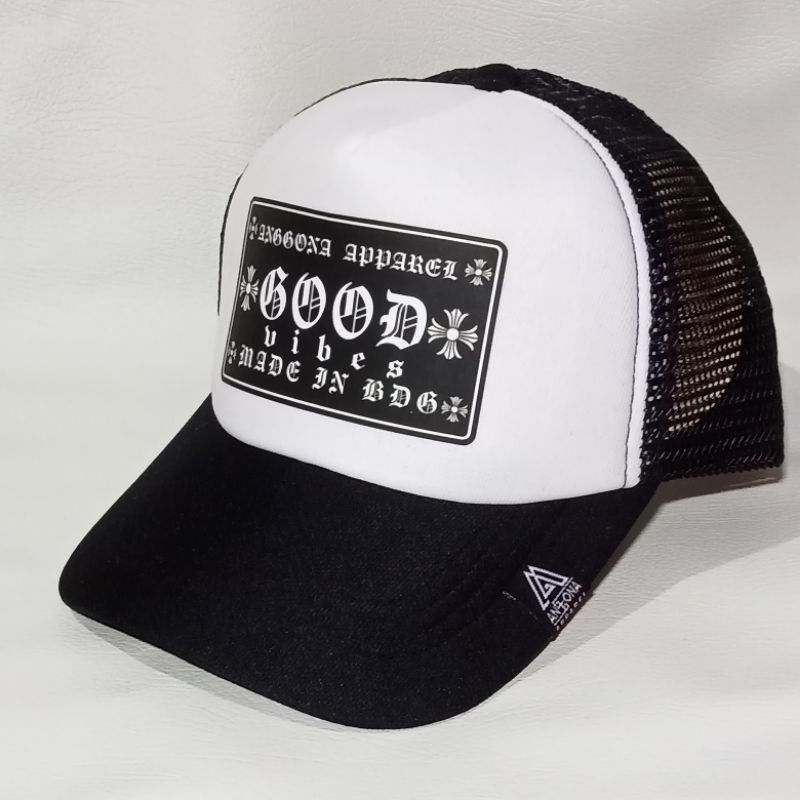 Anggona Apparel Topi Jaring Skena Kalcer Basis Gondes Outfit Keren Style Good Vibes - hitam putih
