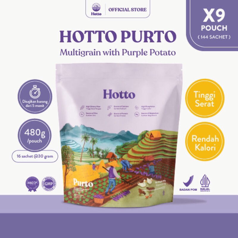 

HOTTO PURTO (9 POUCH/144 SACHET) MULTIGRAIN DENGAN UBI UNGU
