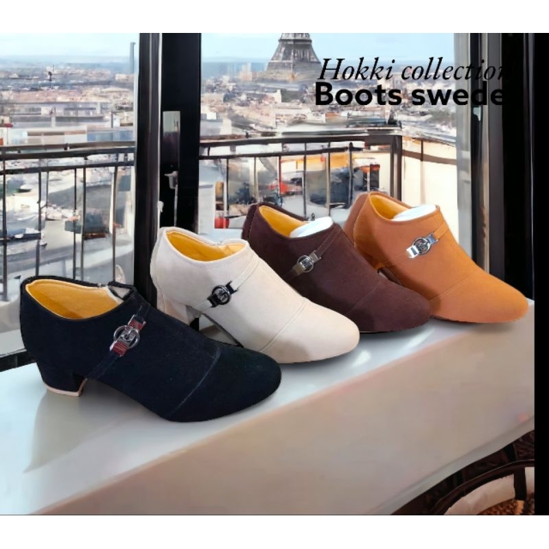 Boots swede heels wanita 5cm