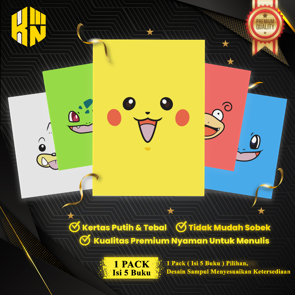 

KEN.IND - Buku Tulis Sekolah Custom Tema POKEMON Bergaris 38 Lembar 1 Pak Isi 5 Buku/ Buku Tulis Anime/ Buku Aesthetic/ Buku Catatan