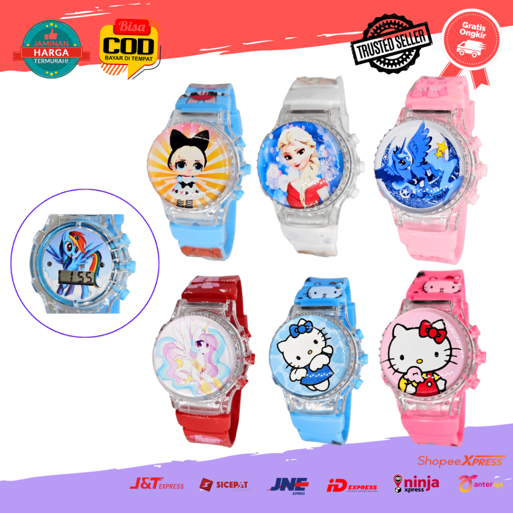 [COD] Jam Tangan Anak Topeng Cewek 3D Digital Musik Karakter Kartun LOL Kuda Pony Little Pony Barbie
