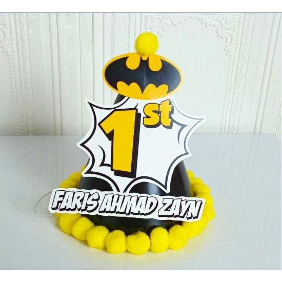 topi spesial batman / topi kerucut batman / topi ultah batman / topi kerucut spesial batman