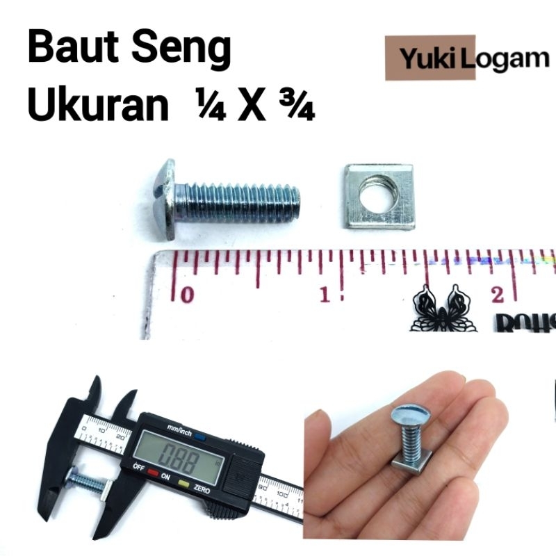 Baut Seng ¼ x ¾ sudah termasuk Mur kotak baut plat nomor