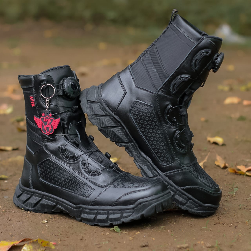 Sepatu pdl Tali putar TNI POLRI BOA Kulit asli merk APIK