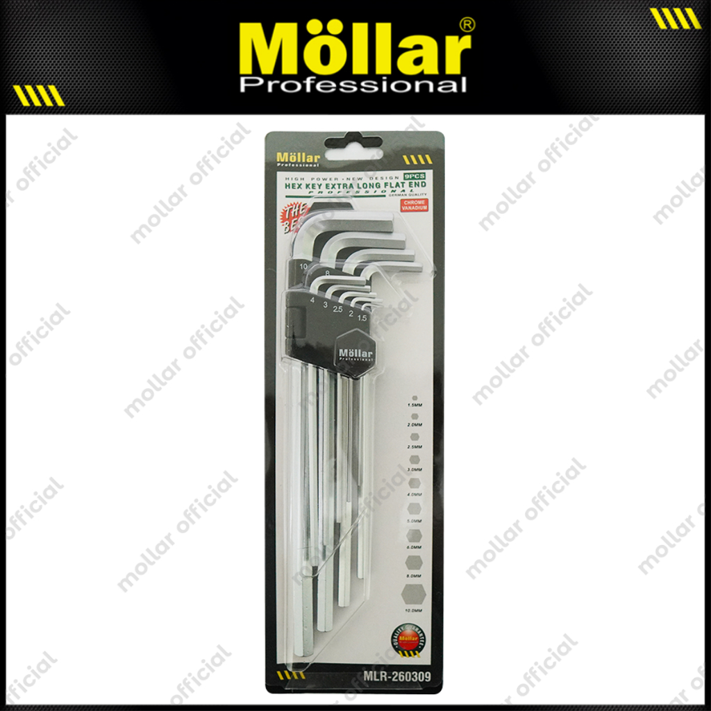MOLLAR 260309 9 Pcs Kunci L Set Panjang Hex Long Flat 1.5 mm - 10 mm Original