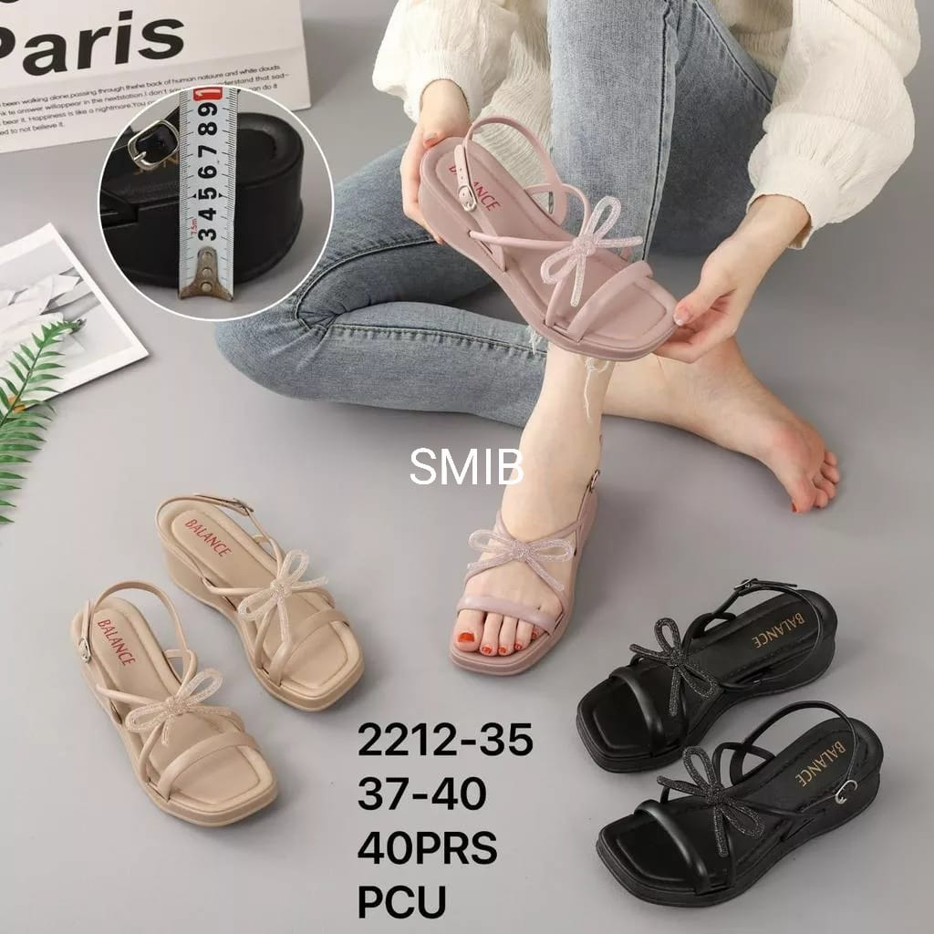 Sandal Selop Wanita Karet Import BALANCE Motif Tali Pita Glitter Ringan Empuk Sol Tebal 5 Cm  / 2212
