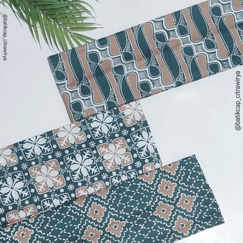Kain batik cap garutan dua warna tosca coklat.