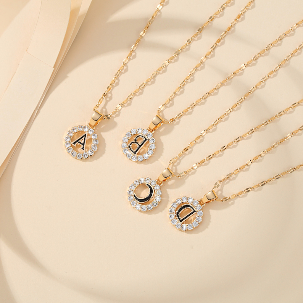 Lanmi Jewelry Kalung Titanium Huruf Wanita Anti Karat Lapis Emas Perhiasan Luntur Rose Gold Huruf Ak