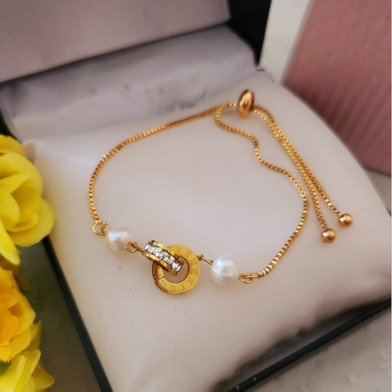 Gelang Serut Mutiara Air tawar Lombok mix Titanium