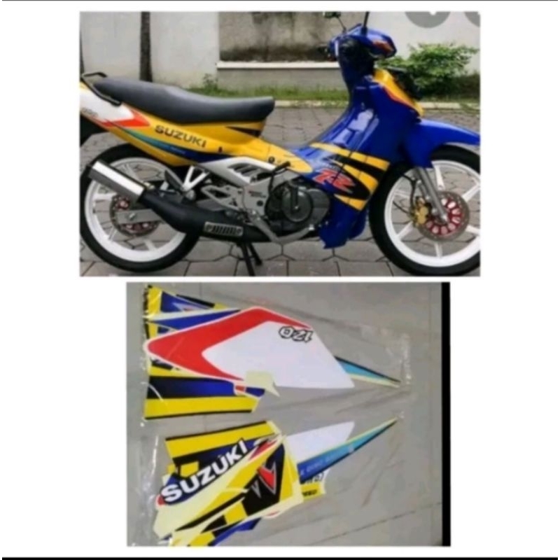 Striping stiker Suzuki Satria Lumba biru kuning