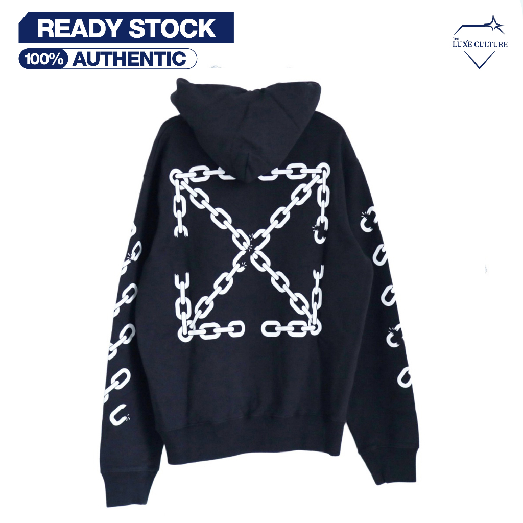 Off White Chain Arrows Black Hoodie / Hoodie Hitam Pria Branded Original