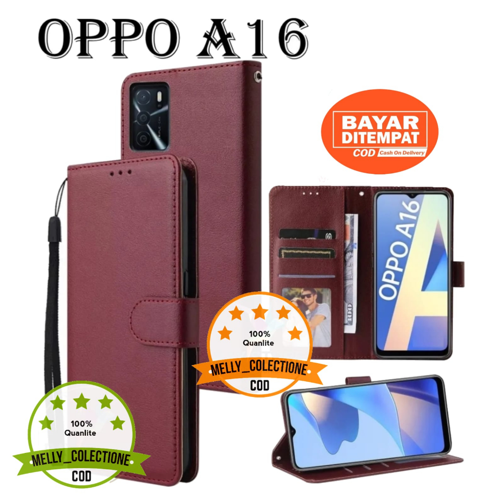 OPPO A16 Leather Flip Case Wallet Oppo A16 Dompet Hp Buka Tutup Stand Cover Handphone