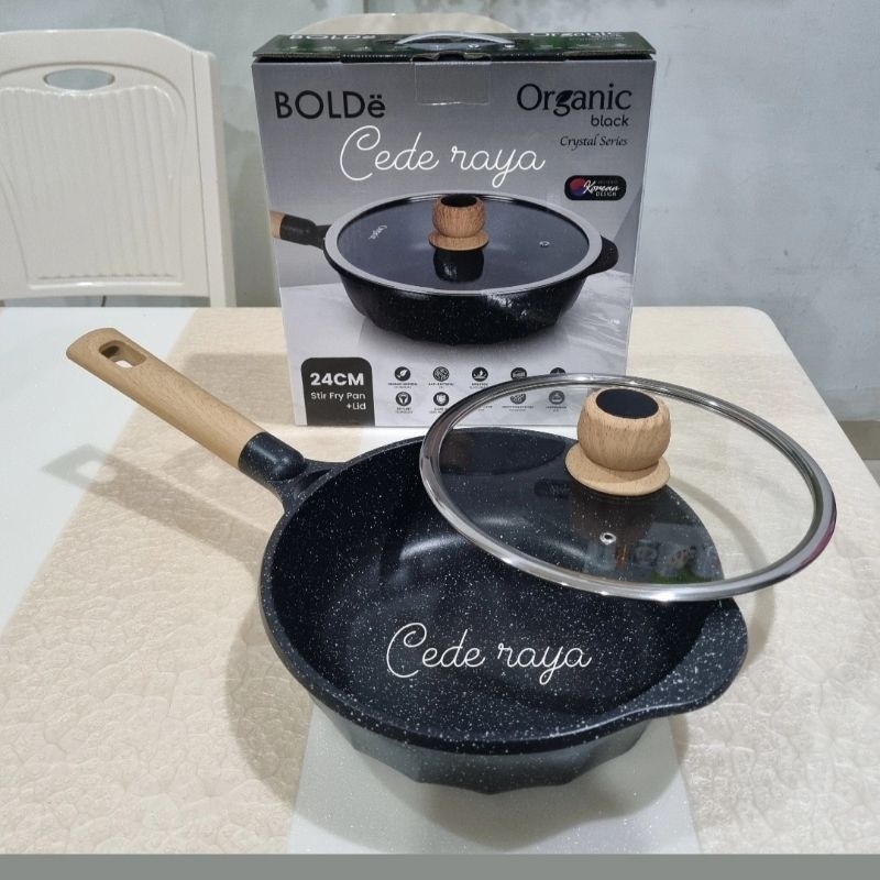 wok pan bolde organic black crystal series 24 cm + tutup kaca