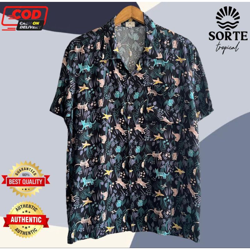 Kemeja Hawaiian Pantai Tropical Pria Wanita Kasual Unisex Rayon Katun Jumbo Big Size