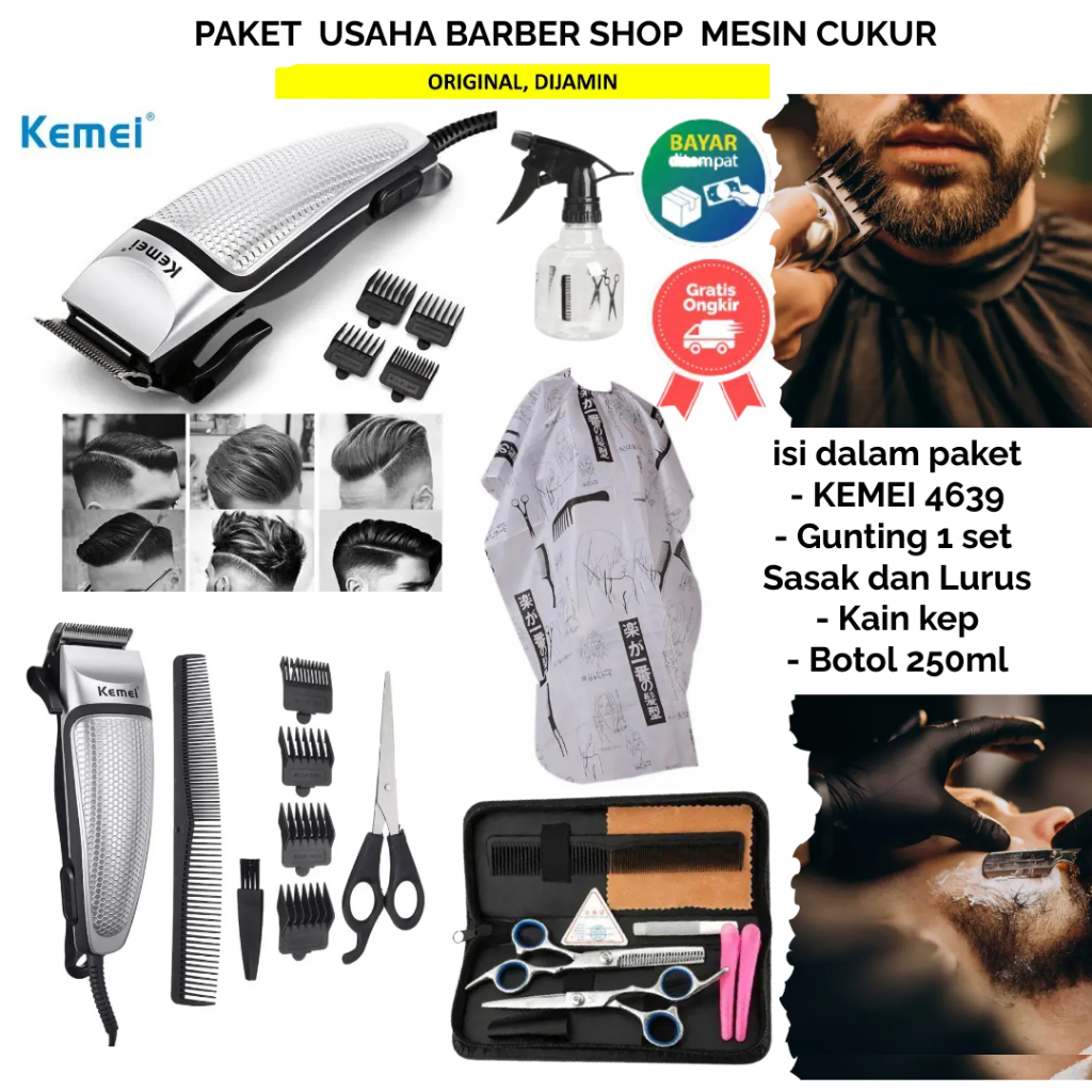 alat cukur rambut lengkap PAKET MURAH LENGKAP ALAT POTONG RAMBUT CLIPPER KEMEI KM-4639 Mesin Cukur R