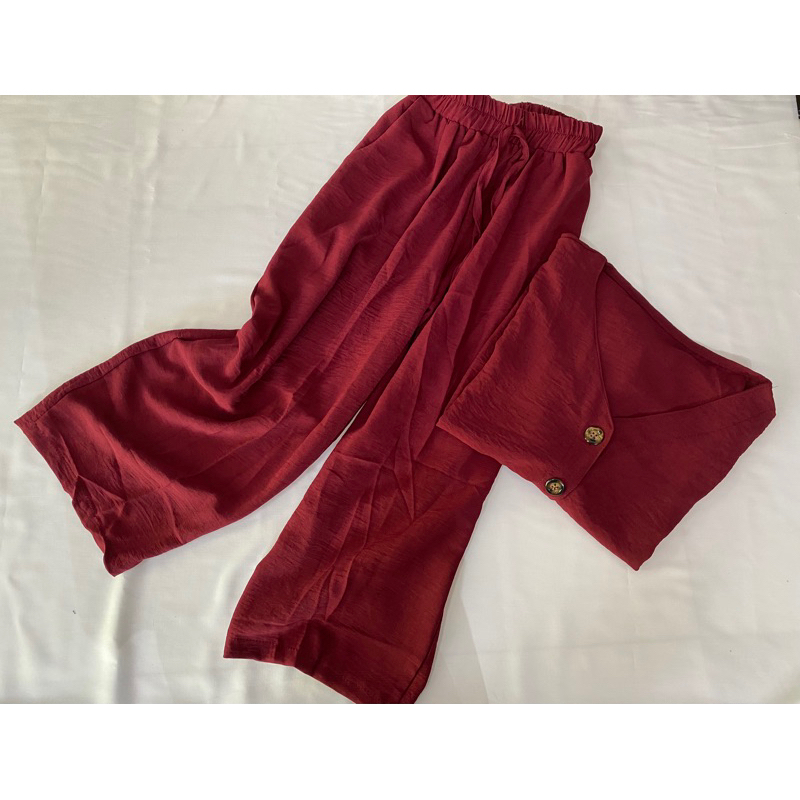 ONE SET CRINKLE/setelan wanita/setelan lengan pendek