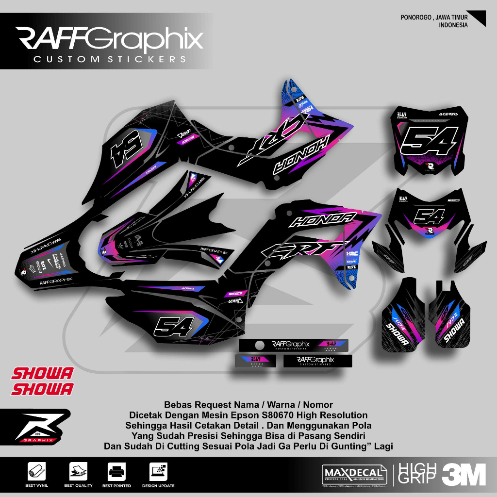 DECAL CRF 150 SUPERMOTO HITAM PINK UNGU /DECAL CUSTOM CRF 150 FULL BODY