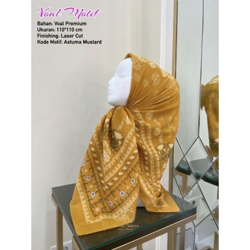 Hijab Segi Empat Voal Motif Nagita Warna Mustard Jilbab Kerudung Terbaru