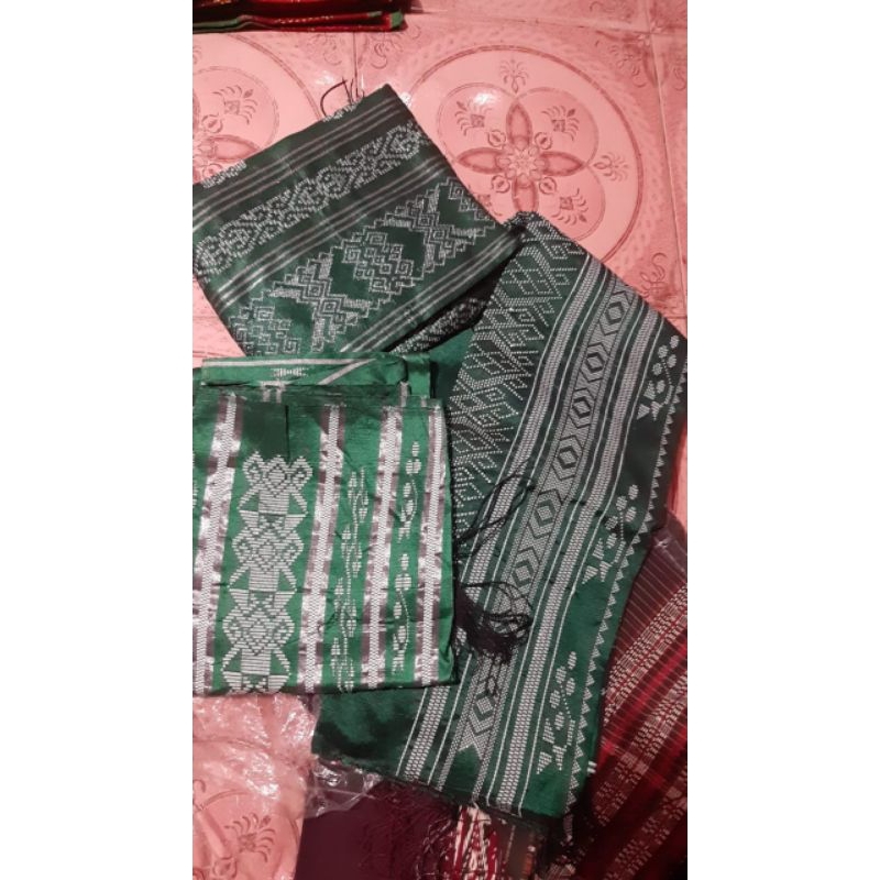 SARUNG SELENDANG SONGKET BATAK TENUN SIANTAR SUTRA HONGKONG PREMIUM HIJAU