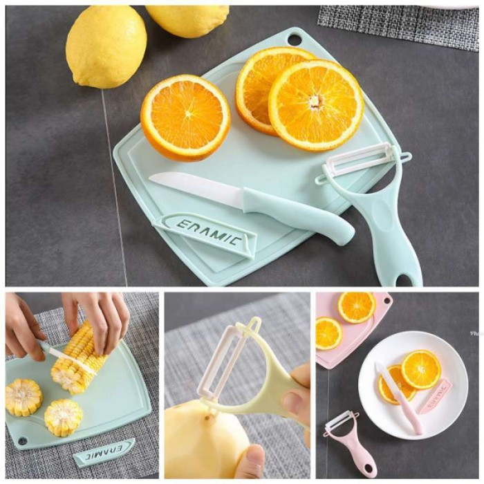 Pisau Set Talenan 3 IN 1 Stainless Pisau Pengupas Buah Sayur Dapur Knife Peeler Fruit Chopping Board