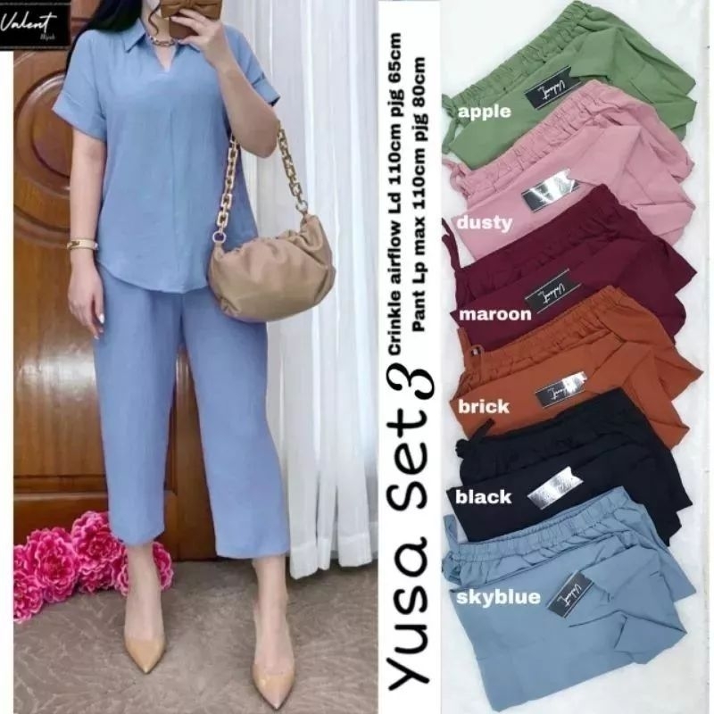 setelan jumbo ld 110  yusa set 3 bahan crinkle airflow