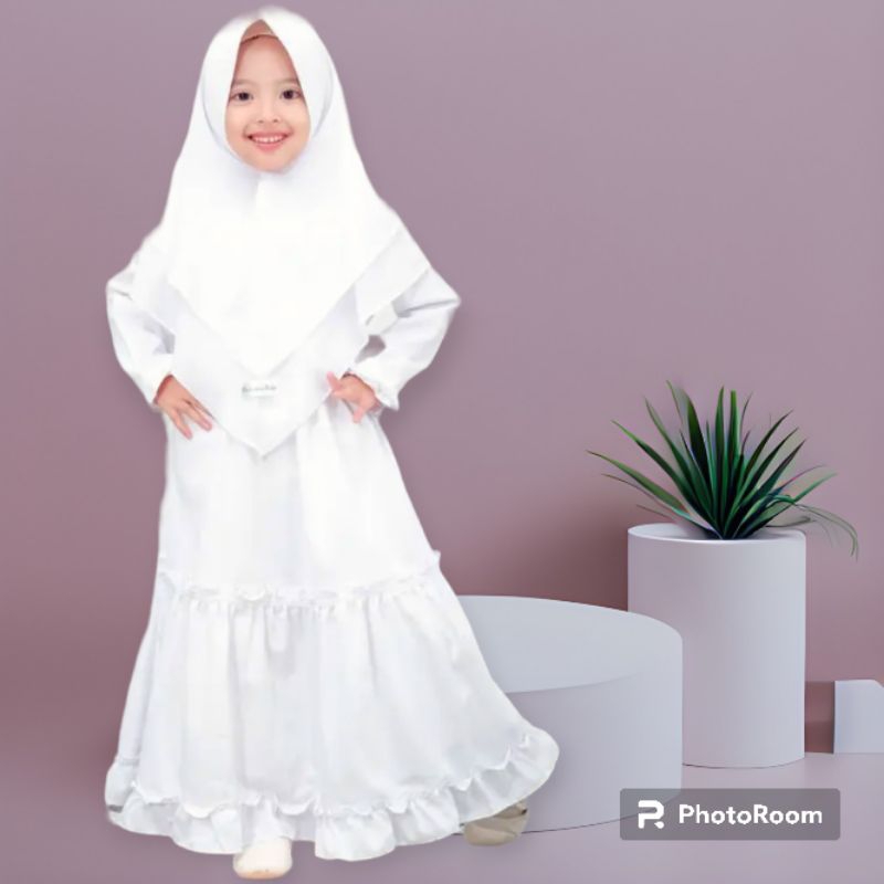 Baju Gamis Muslim Putih Manasik Haji Anak perempuan TK SD