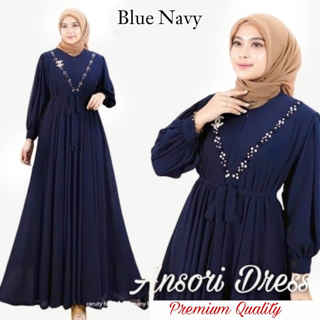 Ansori Dress - Dress Santorini Ceruty Gamis Flowly Dress Kekinian Gamis Korean Style Santorini Silk 