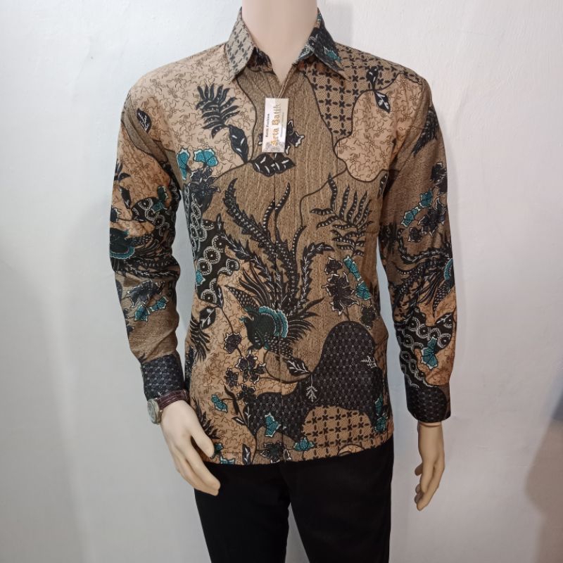 Kemeja batik sekar jagad original arta batik super KODE 008 batik manuk pola krem tua baju batik len