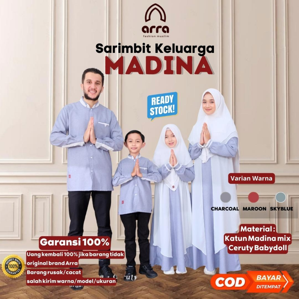 ARRA - Sarimbit Madina Fashion Muslim Keluarga (Koko, Gamis, Kerudung) Gamis Couple Warna Sky Blue D