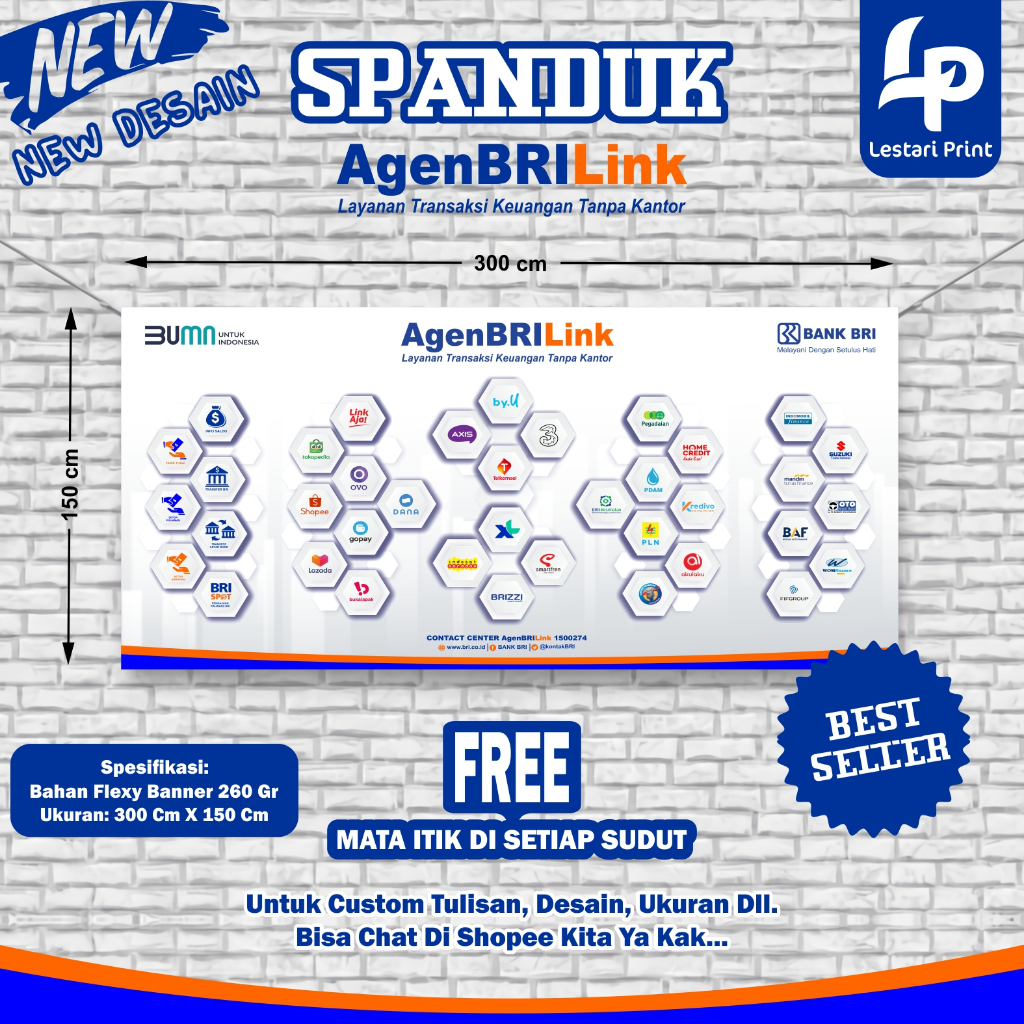 NEW DESAIN SPANDUK AGEN BRILINK 300 CM X150 CM /  BANNER AGEN BRILINK / LESTARI PRINT