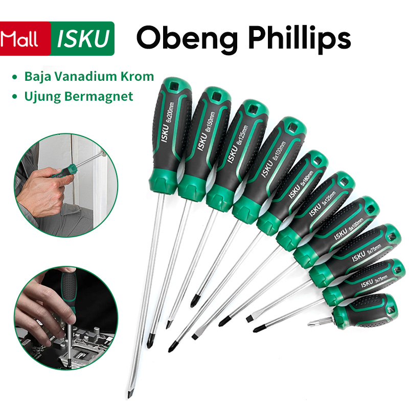 ISKU Obeng Plus Minus Magnet/Screwdriver Sets Alat Perkakas obeng set