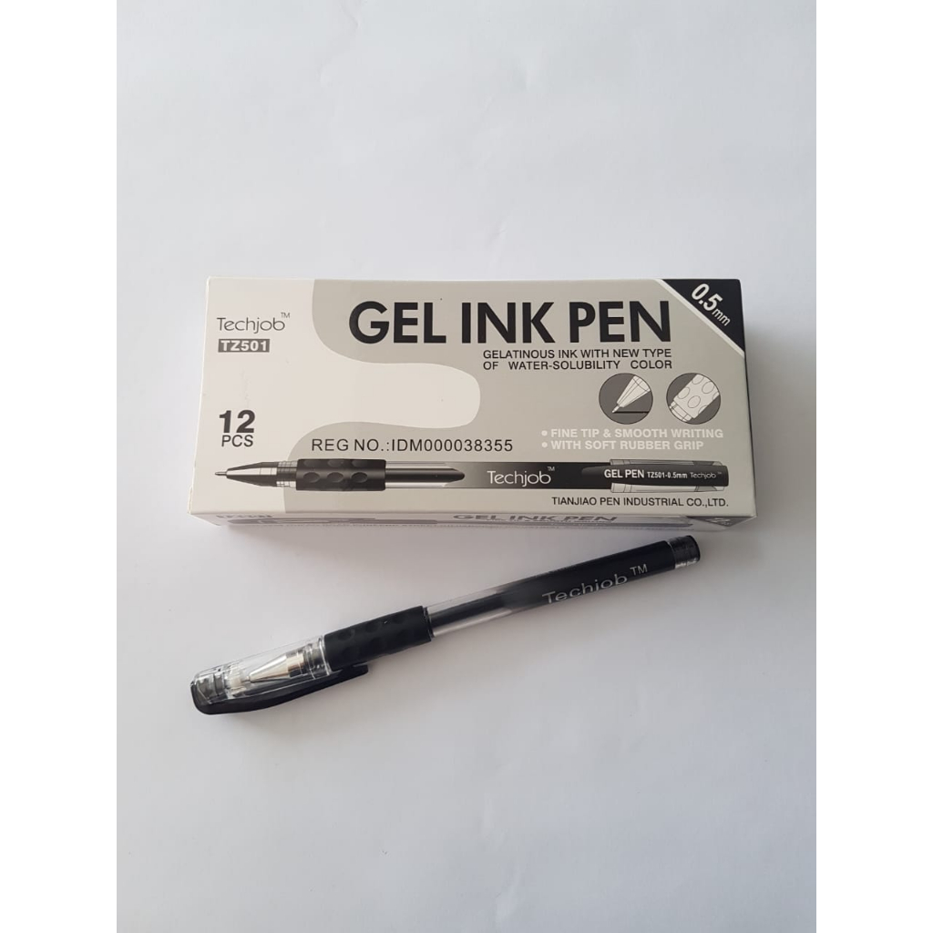

Pulpen Techjob TZ501 0,5mm Hitam (Bolpoin Ballpoint Gel Pen Gel Ink Pen Black) - 1 Box Isi 12 Buah
