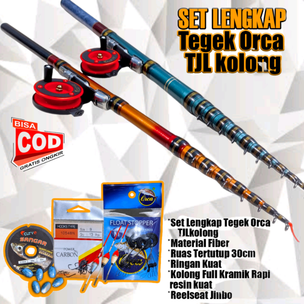 Joran Pancing 1 Set Joran Tegek Orca TJL Kolong Material Fiber Free Senar Pancing