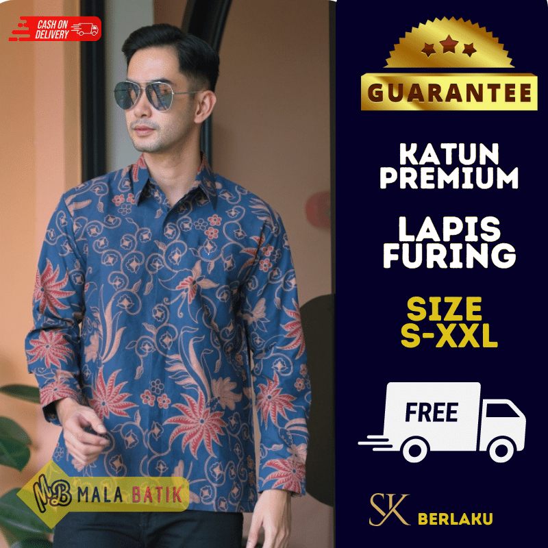 BAJU BATIK PRIA LENGAN PANJANG  MODERN MOTIF BUNGA LAPIS FURING