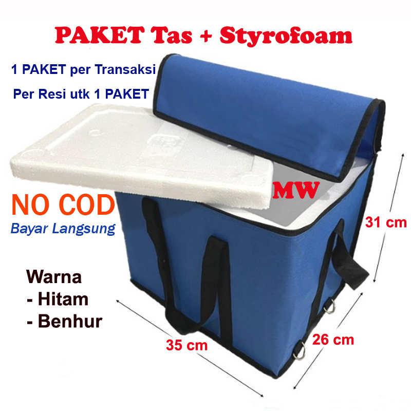 ( NO COD ) PAKET Tas bekal Es Ukuran 35 x 26 x 31 Cm dan Gabus sterofoam styrofoam box kotak tanggung Bm 34 x 25 x 30 cm Cooler bag cool cold Portable es cream krim dr