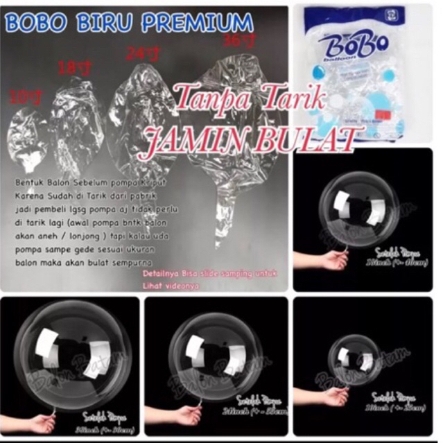 Balon Bobo Biru PVC Transparan 18” 24” isi 50pcs