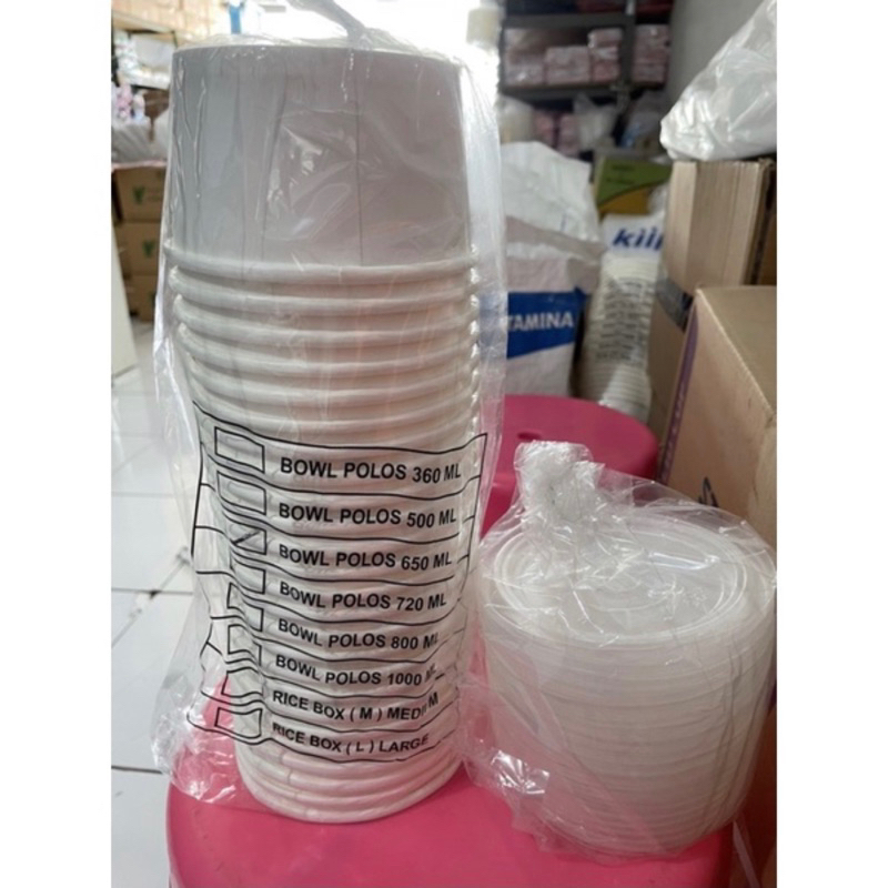 Paper Bowl / Rice bowl / Mangkok kertas 650ml + tutup (Isi 25pcs)