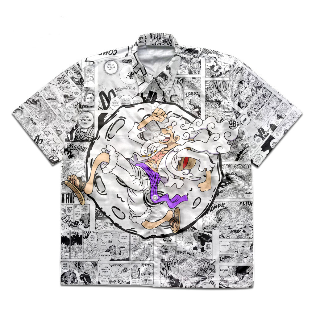 Kemeja Luffy Gear 5th Comics God Nika Fullprint Anime Manga One Piece Premium Unisex