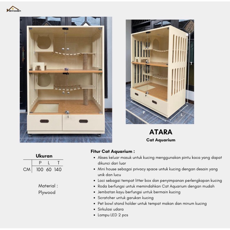 Kandang Kucing Kayu / Cat Aquarium "Atara"