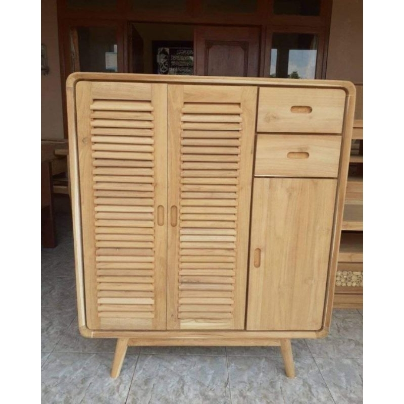 almari retro kecil minimalis-rak sepatu kayu jati