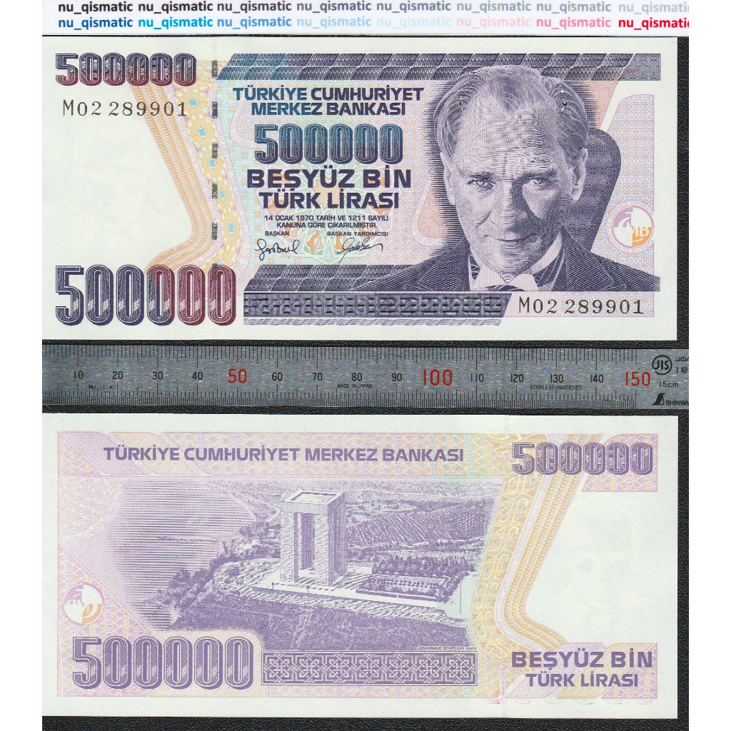 Uang Turki Turkey 500.000 500000 Lira 1997-2002, Grade UNC Baru Super Gress P# 212
