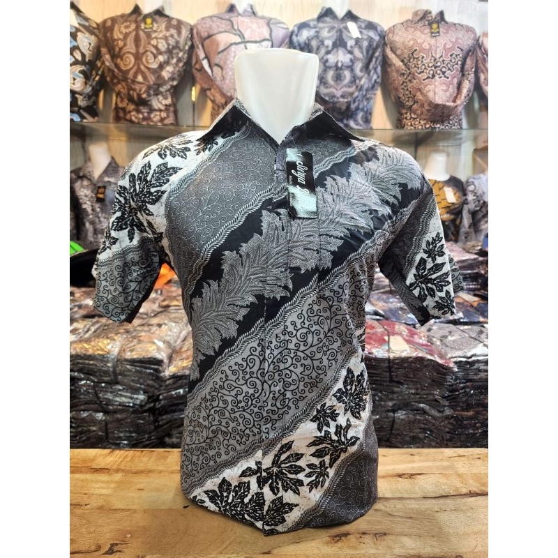 batik pria  lengan pendek warna abu seragaman pesta kantor